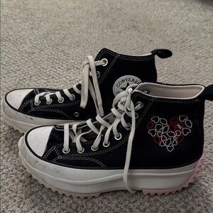 Converse Black High-Top Platform Sneakers with Heart Patch Accents